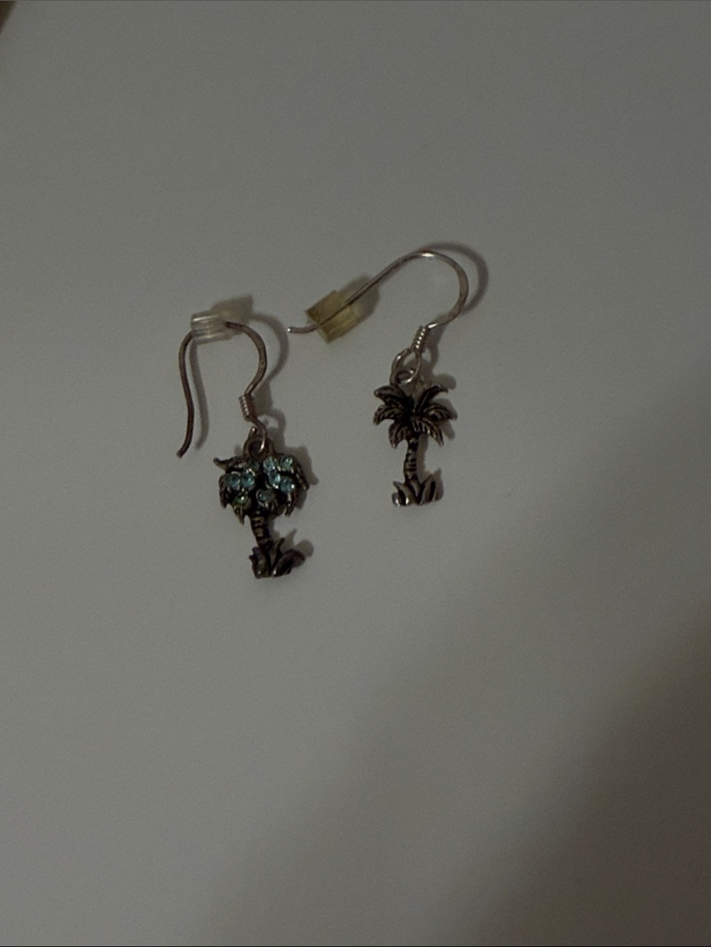 Palm Tree Dangle Earrings with Aqua Stones - Women Jewelry